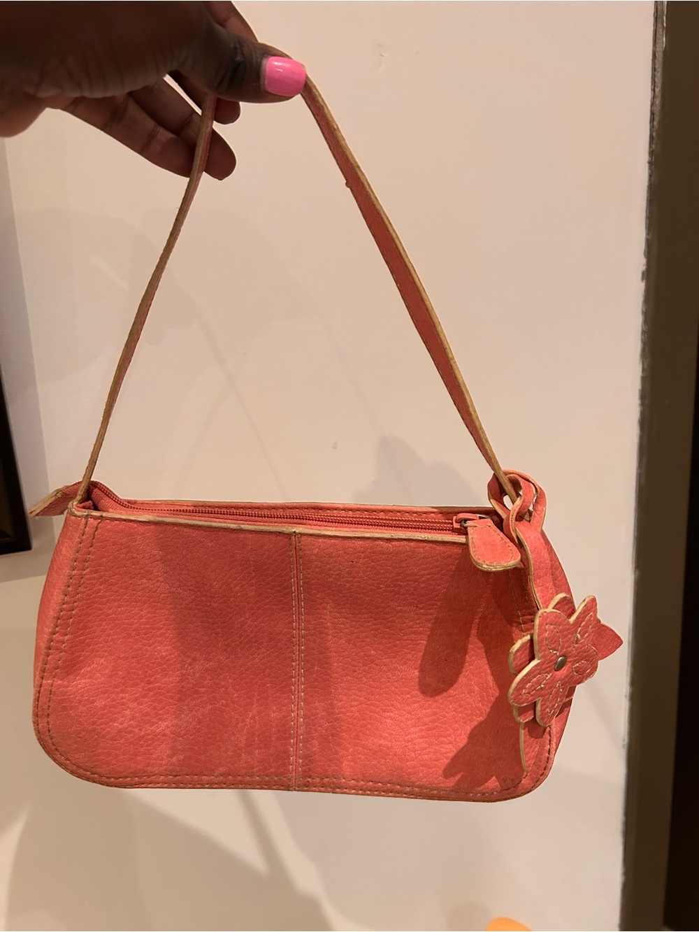 Coral Floral Accent Shoulder Bag